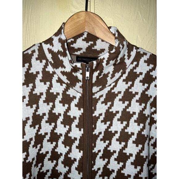 Houndstooth PONCHO Sweater Knit Brown Zip Medium Petite / Small Petite PM PS OS - Picture 4 of 7